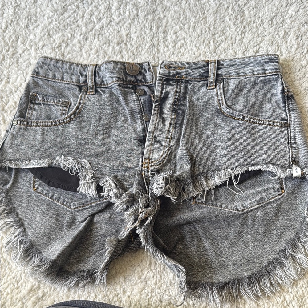 One Teaspoon Gray Distressed Jean Shorts